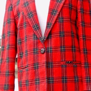 Vintage Sag Harbor 40% Wool Red Tartan Size 8 Ladies Jacket Blazer